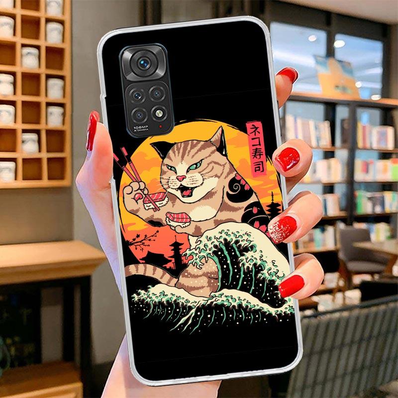 Ramen Sushi Samurai Tattoo Cat Cover Phone Case For Xiaomi Redmi Note 15 14 13 12 11 10 Pro Plus 14S 12S 11S 11T 11E 10S Soft Fu