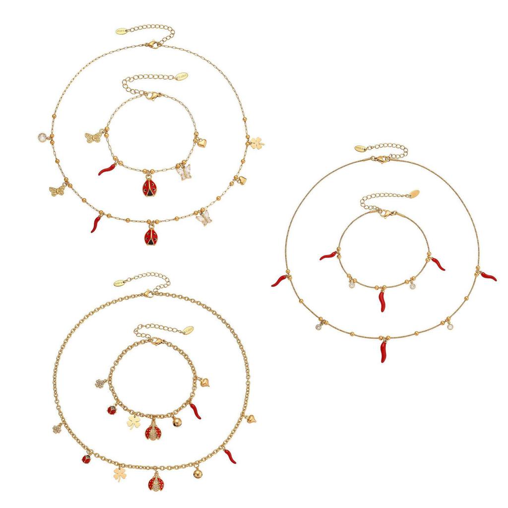 Oumeka Emaille Insekten Accessoire Set - Europäische & Amerikanische Mode Halskette Armband Combo