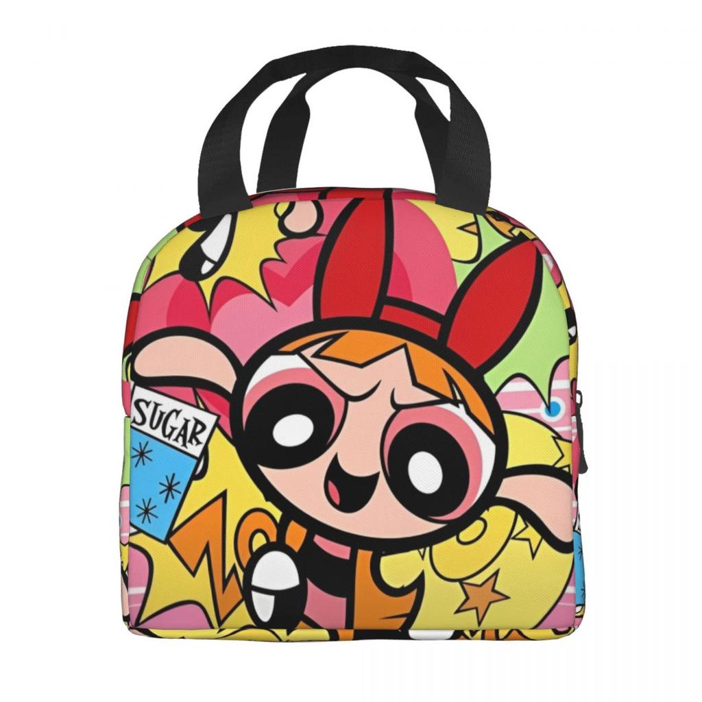 P-PowerPuffs Cartoon Accessories Insulated Lunch Bags For Work Food Storage Bag Portable Cooler Thermal Bento Box