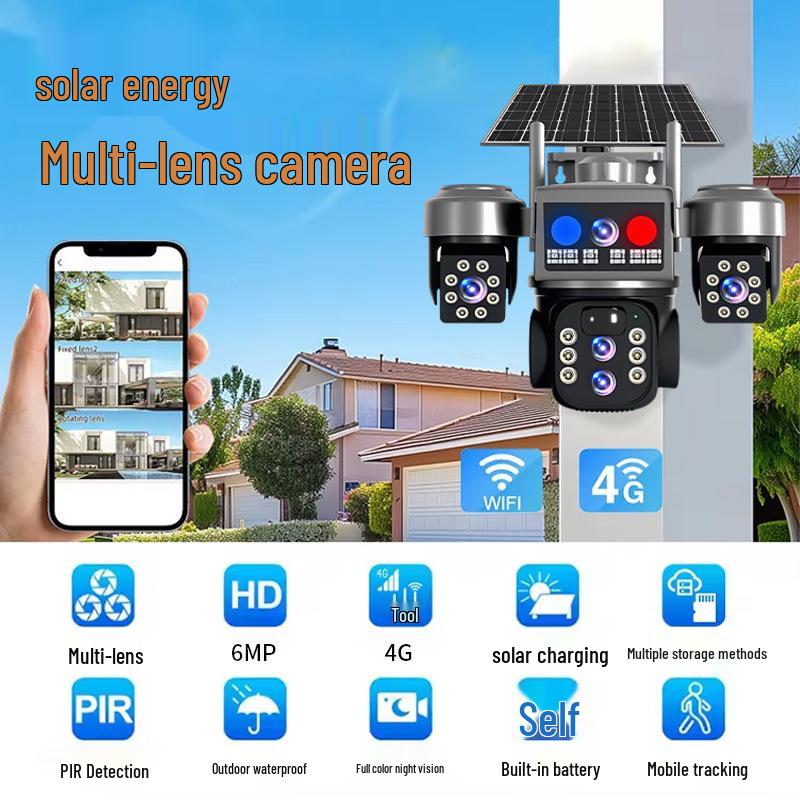 V380 Solar-Powered 10X Zoom Panoramic PTZ Camera with Mobile Alarm for Outdoor Use