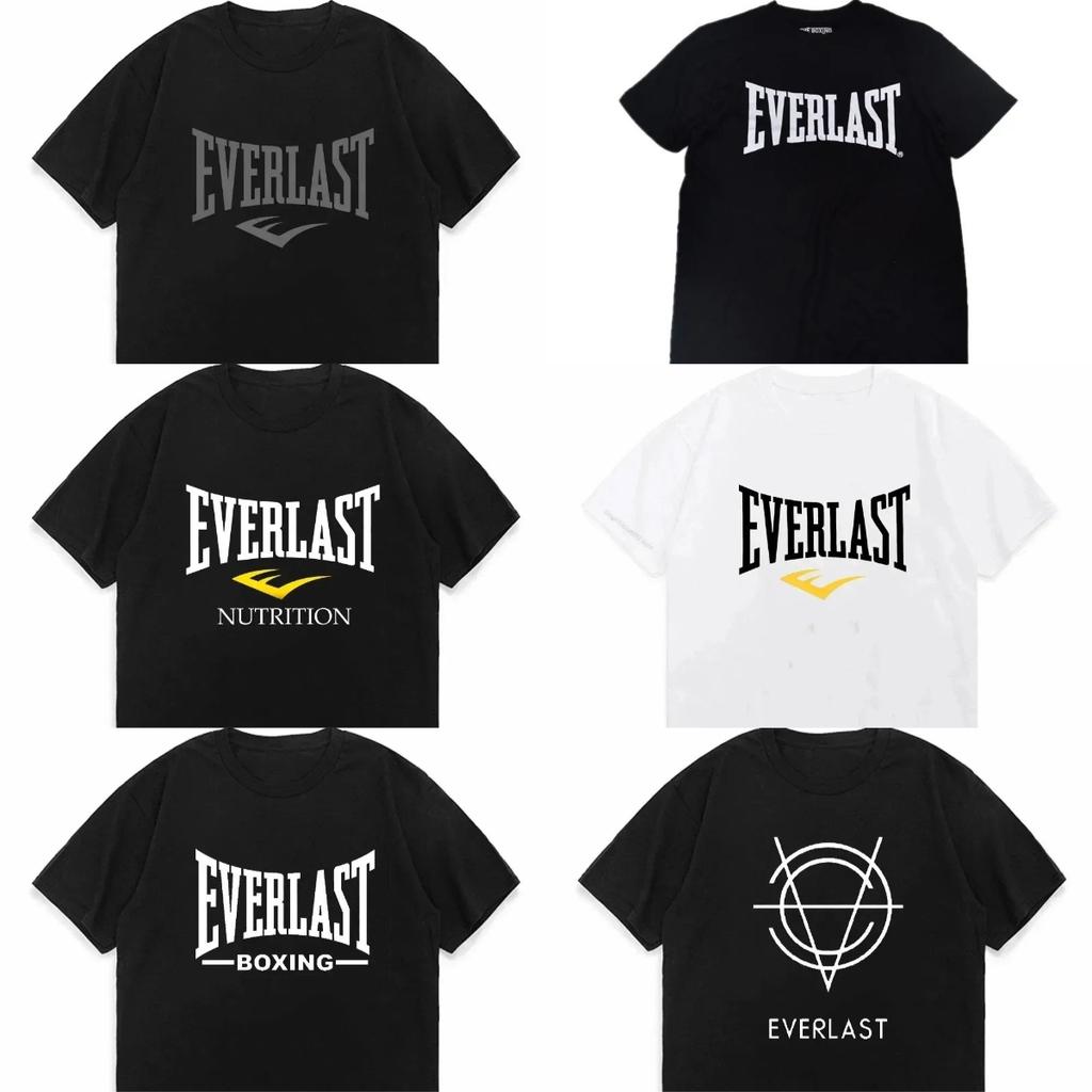 Summer Boxing EVERLAST Loose Casual Short Sleeves T-shirt Letter Printing T Shirt O-Neck Cotton Tee Shirt Fitness Sports Tops