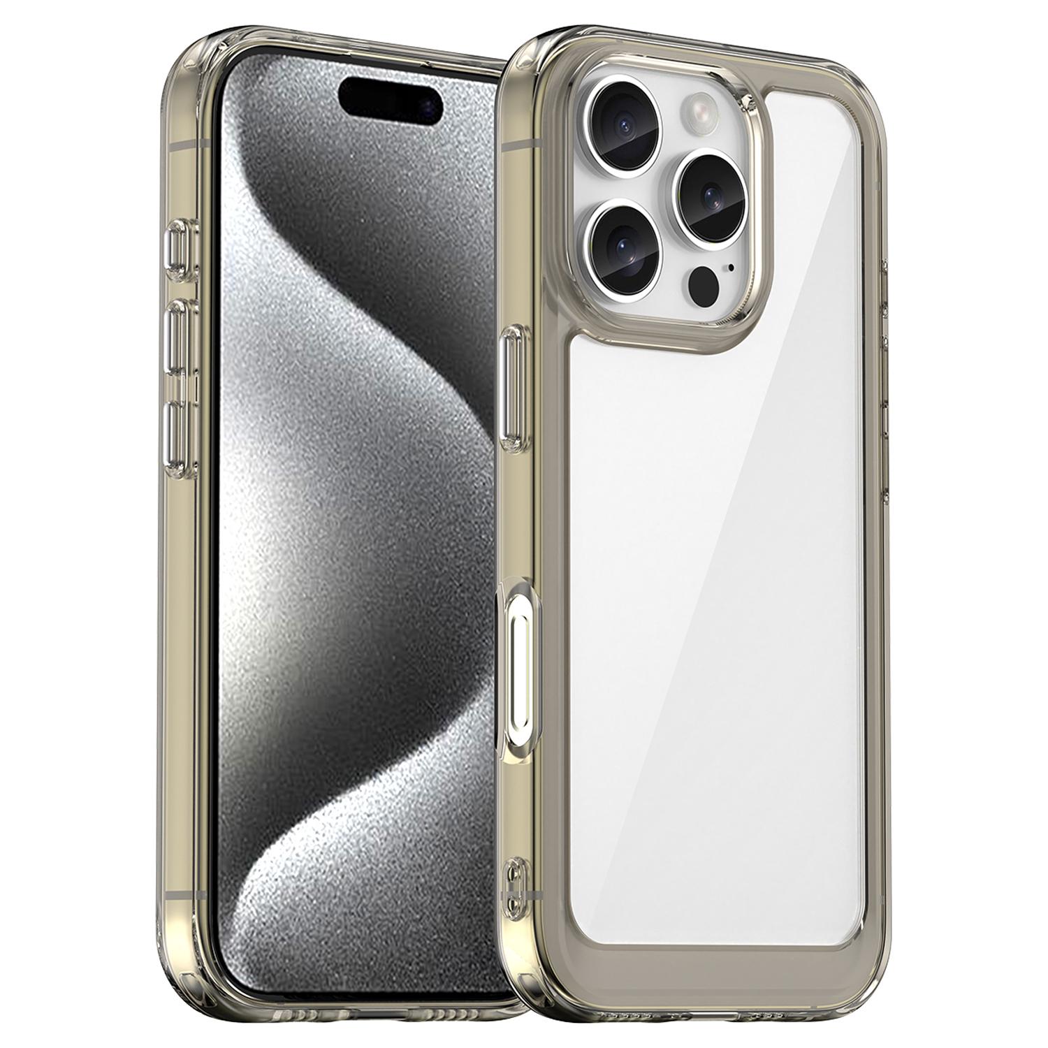 

For iPhone 16 Pro Case TPU Frame Clear Acrylic Back Phone Cover Transparent Grey