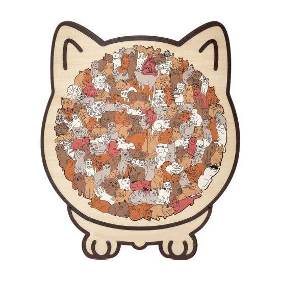 Interactive Family Games Colored Cat Shaped Wooden Jigsaw Puzzle, Creative Desktop Ornament, Unique Animal Shape Intricate Pattern Puzzles Wood