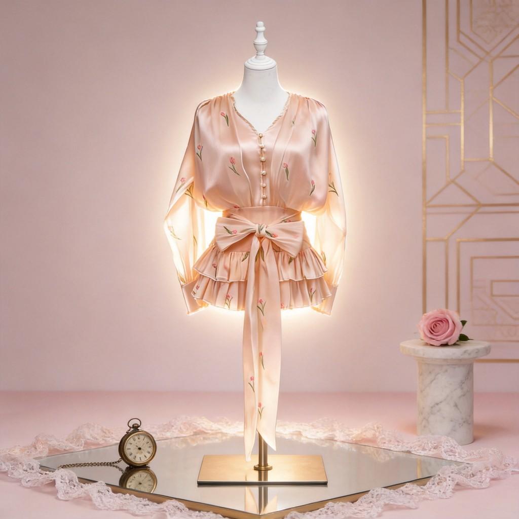 Chancloi Vietnam Fashion Long Sleeve Waist Tie Flared Mini Skirt For Youth