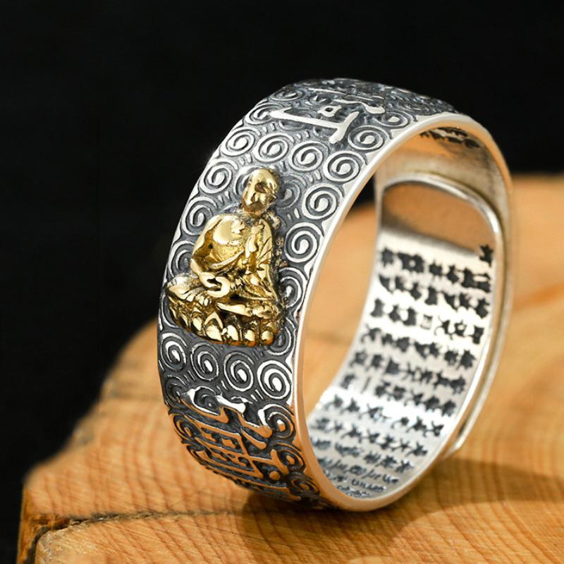 Inel Namo Amitabha, inel din sterlină, în relief, cu inimă retro, Sutra, Buddha, stil etnic, diverse serii, inele pentru bărbați, bijuterii