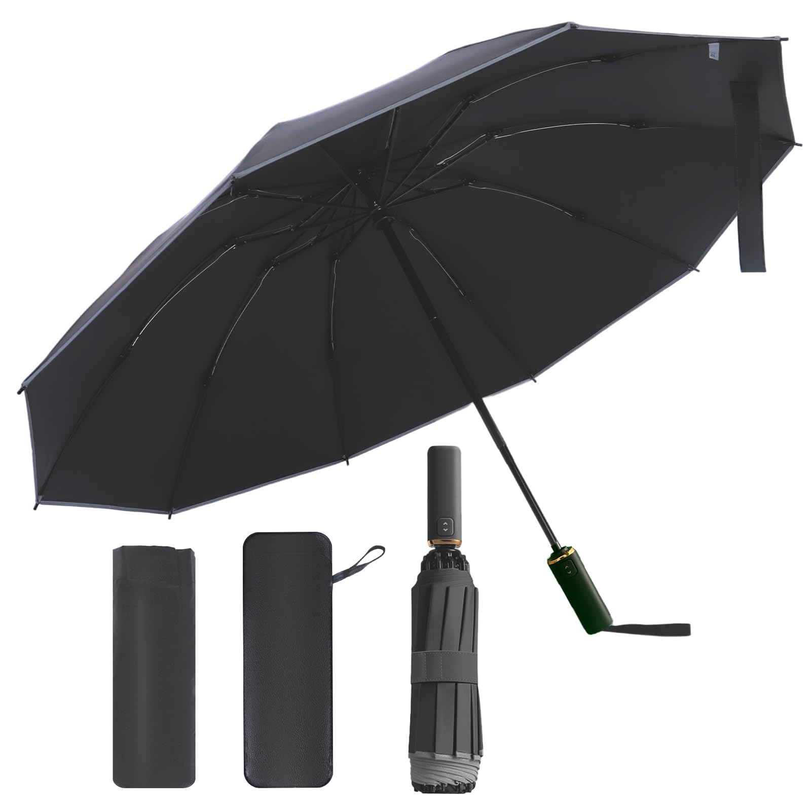 

Складной Идеальный как для солнечной, так и для дождливой погоды, этот деловой зонт сохраняет вашу одежду сухой, пока вы Имеет автоматическое открытие и УФ и полный чёрный