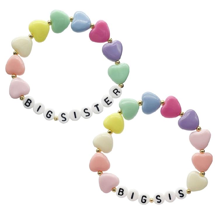 

2Pcs Colorful Beads Bangles Siblings or Besties Letters Pendant Bracelet Jewelry 1