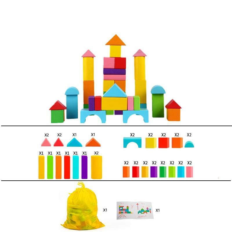 

Large Particle Colored Wooden Blocks Kids Early Learning Educational Toys Shape Bag 40pcs