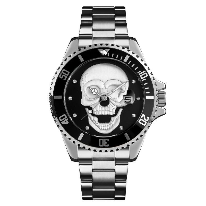 Hot-selling watch, fashionable rhinestone-encrusted skull, luminous men's waterproof quartz watch