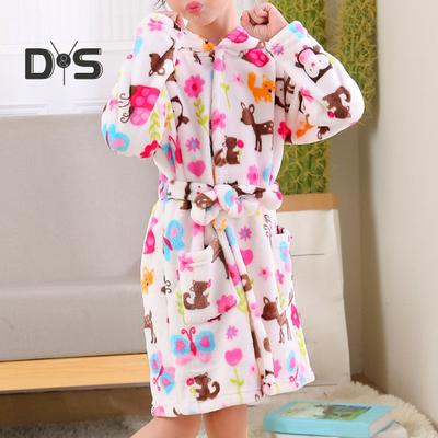 Plysch Loungewear Knytskärp Kofta Med huva Tryck Bälte Vardagskläder Olika Stilar Flicka Korallfleece Morgonrock Pyjamas för Hemma