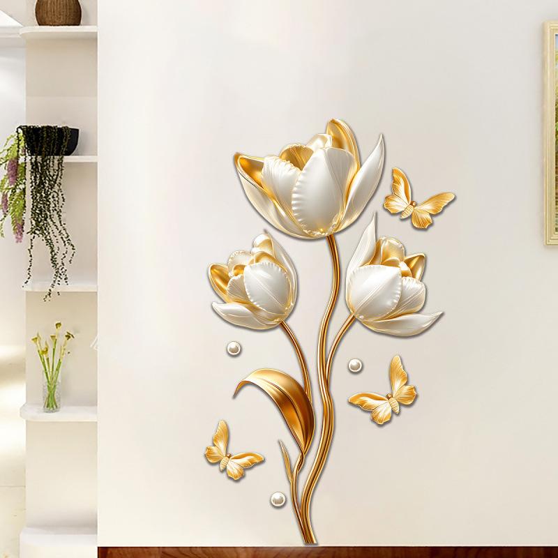 3D Tulip Butterfly Wall Sticker Self Adhesive Removable Decal for Bedroom Home Decor