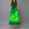 Women Oversized Sleeveless Round Neck Dress Jungle Foliage Pattern Flowy Calf Length Dress