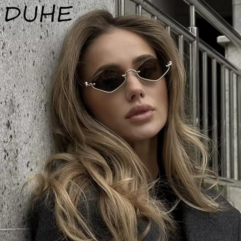 New Metal Half-frame Sunglasses, Fashionable Small Diamond-shaped Half-frame Sunglasses, Simple Literary Beach Sunglasses UV400