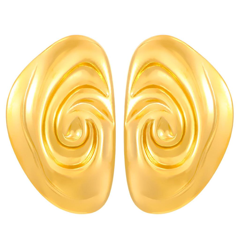 Vintage Titanium Steel Geometric Earrings: European & American Retro Style, Smooth Irregular Pleated Design