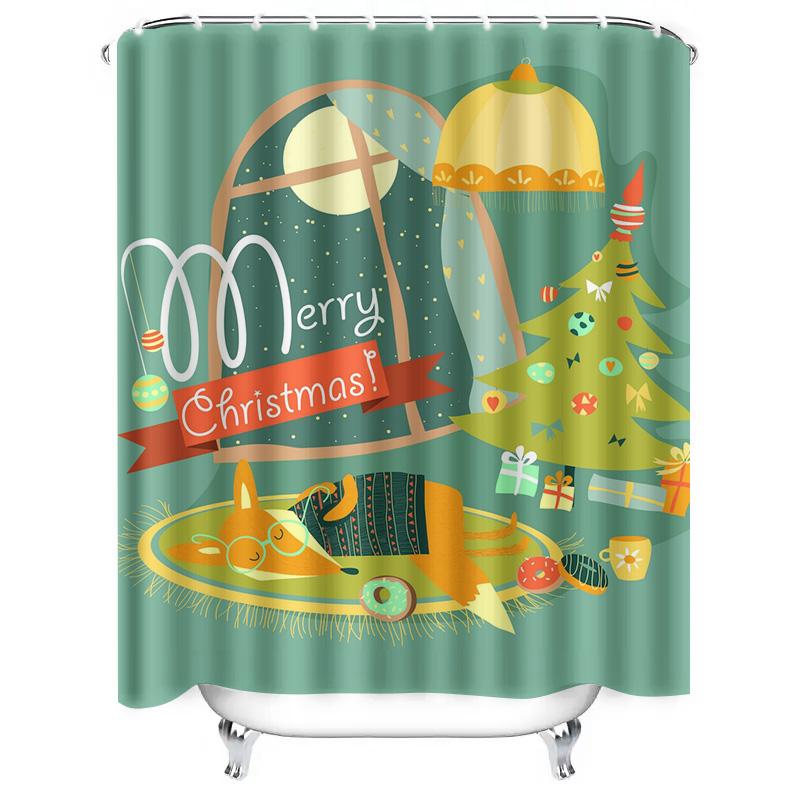 TU Charming Christmas Shower Curtain Festive Holiday Bathroom Decor Waterproof Fabric Backdrop Festive Xmas Home Decor