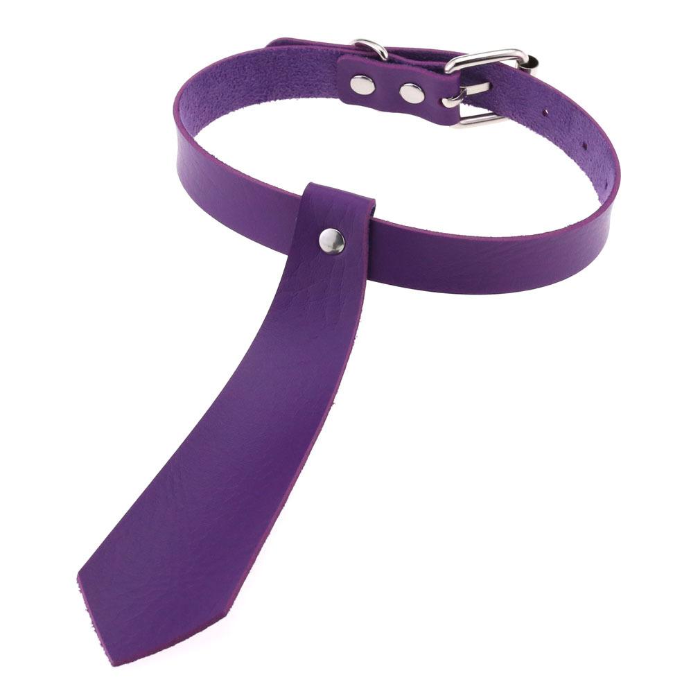 Fake Tie Integrated PU Leather Choker, Punk Tie Style Neckband Necklace