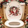 Holiday Party Bathroom Decor 3D Break Through Wall Santa Reindeer Toilet Sticker, Self-Adhesive Christmas Removable Stickers Decal, Waterproof Lid for
