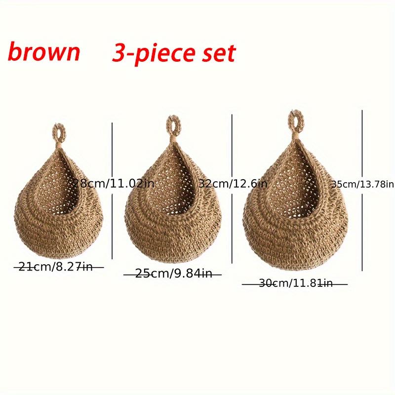 Boho Chic 3pcs Set of Hand-Woven Cotton Rope & Linen Baskets with Hooks - Ideal for Hanging Fruits, Vegetables