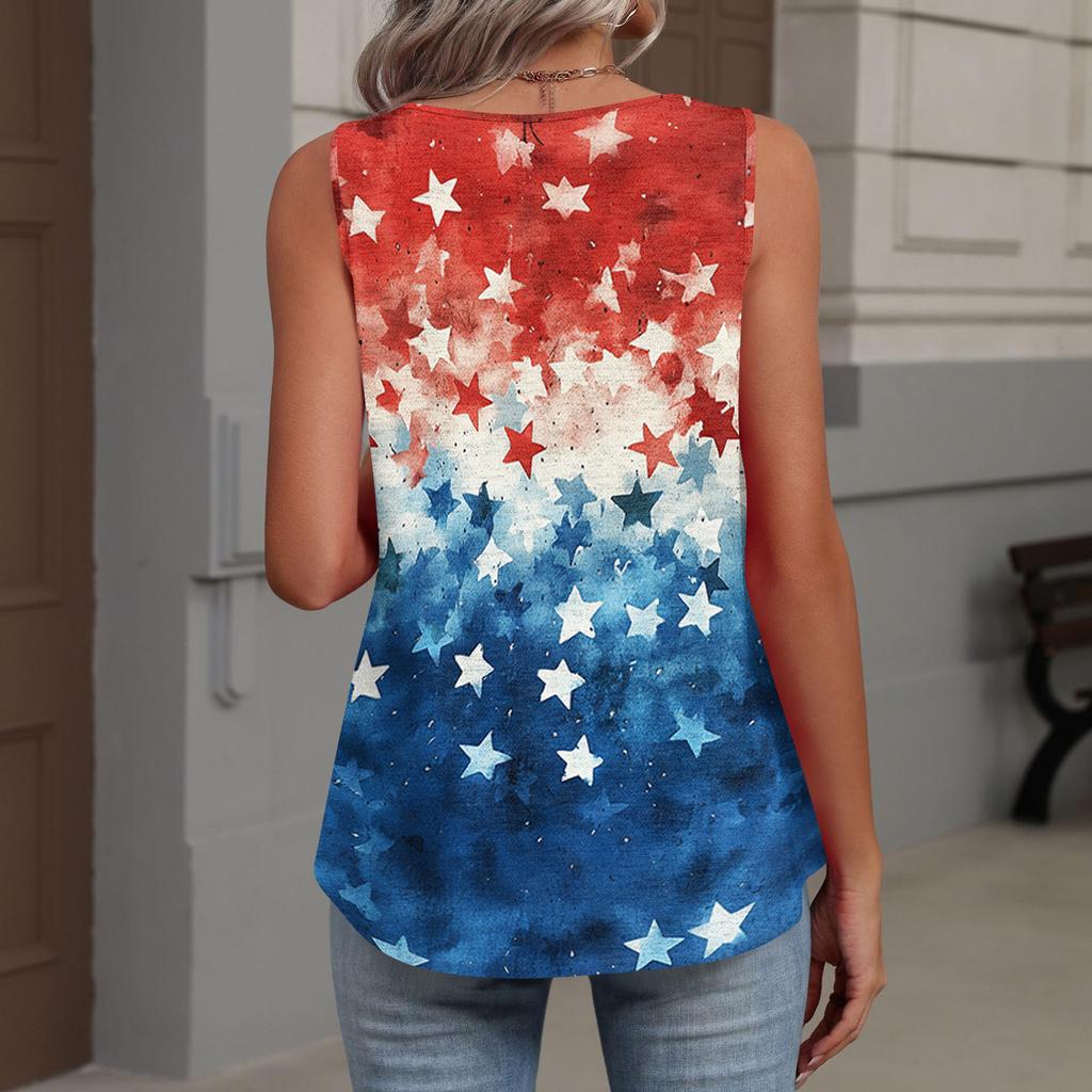 V-Neck Tank Top Women Print Tank Tee Casual Loose Fit Sleeveless Shirt