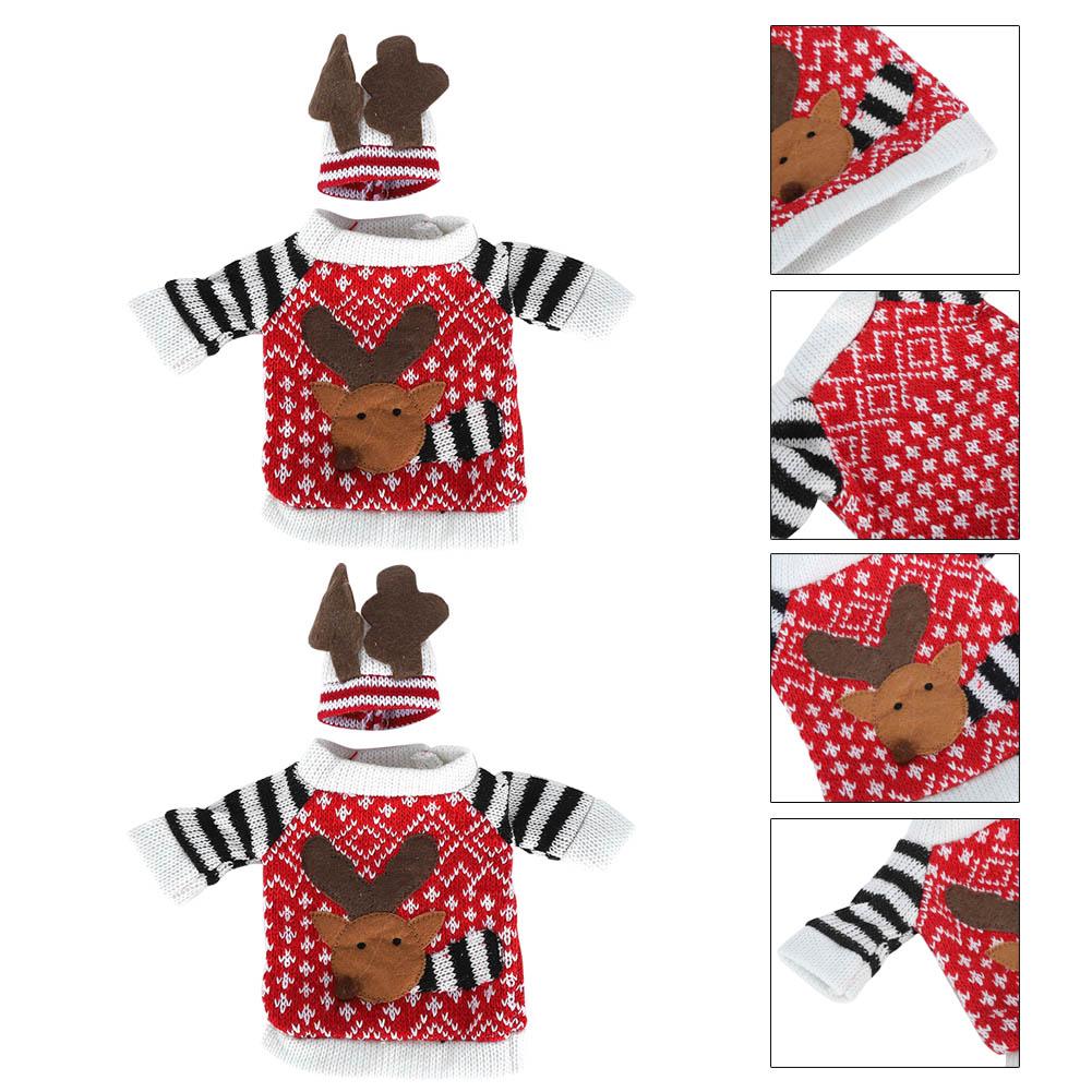 2PCS/Set Cute Christmas Elk Wine Bottle Cover Champagne Bottle Knitting Sweater for Party