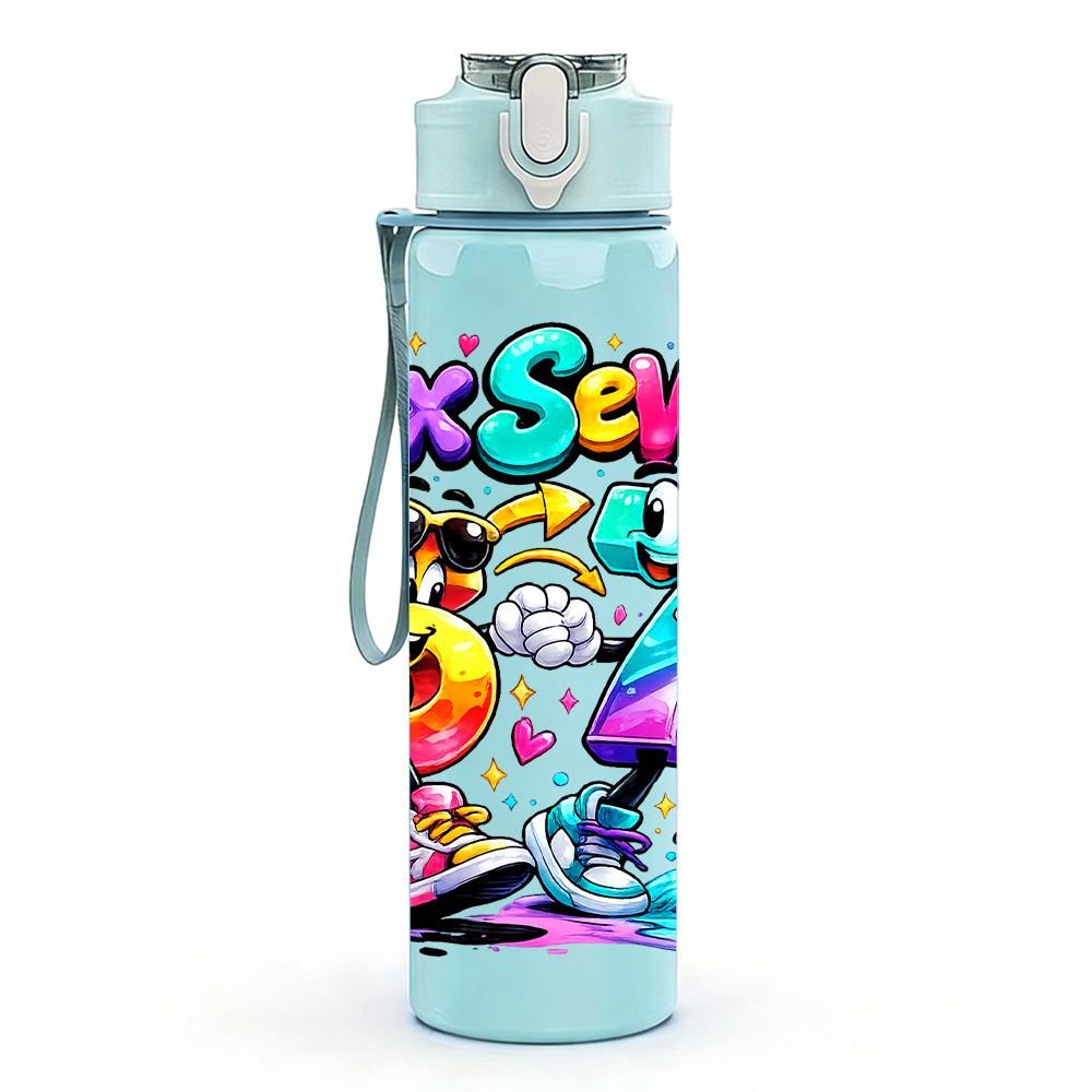1PC Six Seven Colorful Pop Graffiti Print 750ml Color Plastic Sports Water Bottle Leakproof Flip Straw Lid Suitable for Sports Office Home Use