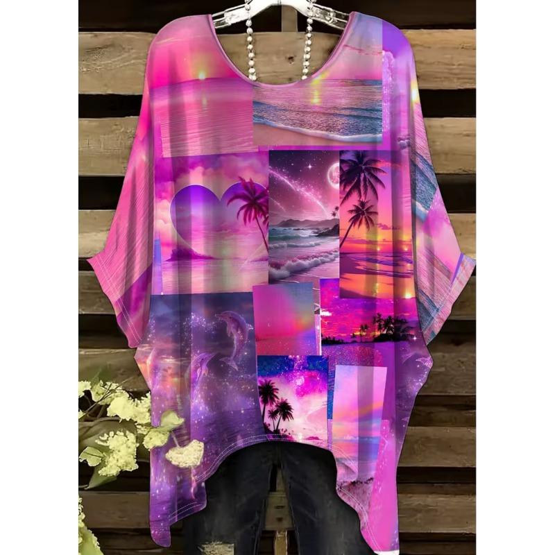 Elegant Boho Print T-Shirt for Plus-Size Women