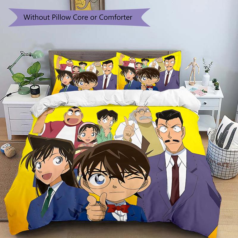 Detective Conan Mystery Print 3Pcs Bedding Setduvet Cover With 2 Bedropillowcase Home Birthday Gift