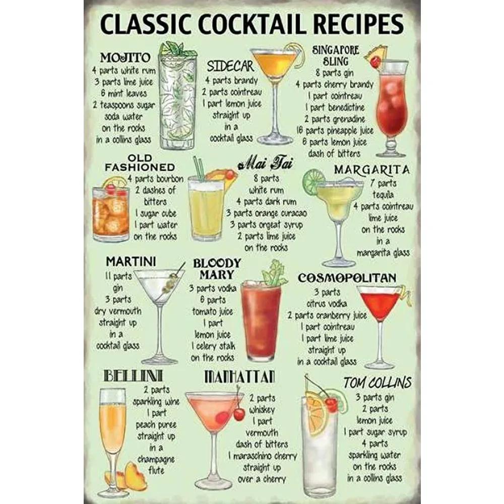 Sinal de Lata de Metal para Menu de Coquetéis Retro Guia para Amantes de Mixologia Bar Pub Corrente de Ferro Pendurador Decoração Bebida Alcoólica Pôster Rústico