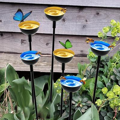 Metal Garden Stakes with Vibrant Bowls, Durable Outdoor Butterfly & Bee Feeder, Attracts Pollinators, Garden or Yard Decor, Bee Watering Station