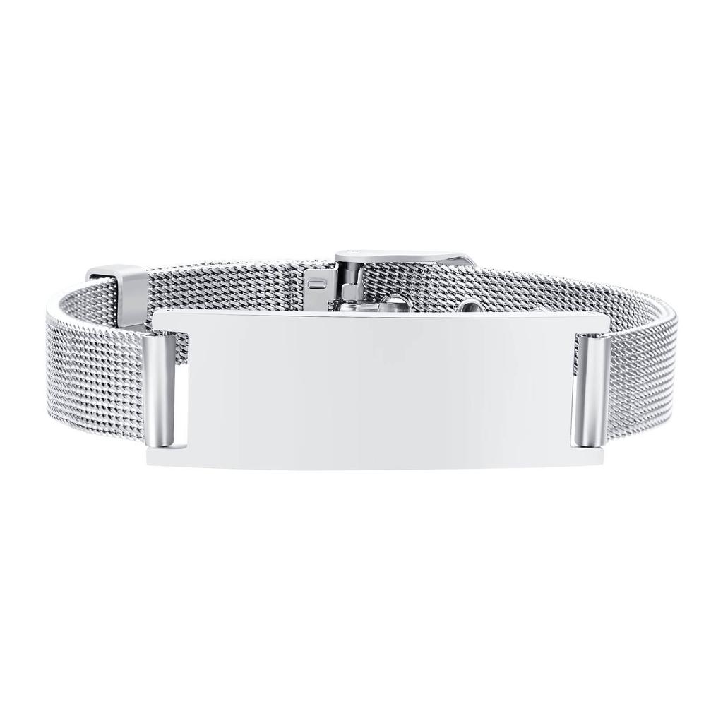 Free Personalized Medical Alert ID Bracelets for Men, Waterproof 10mm/16mm Wide Stainless Steel Mesh Band Wristband ICE Jewelry