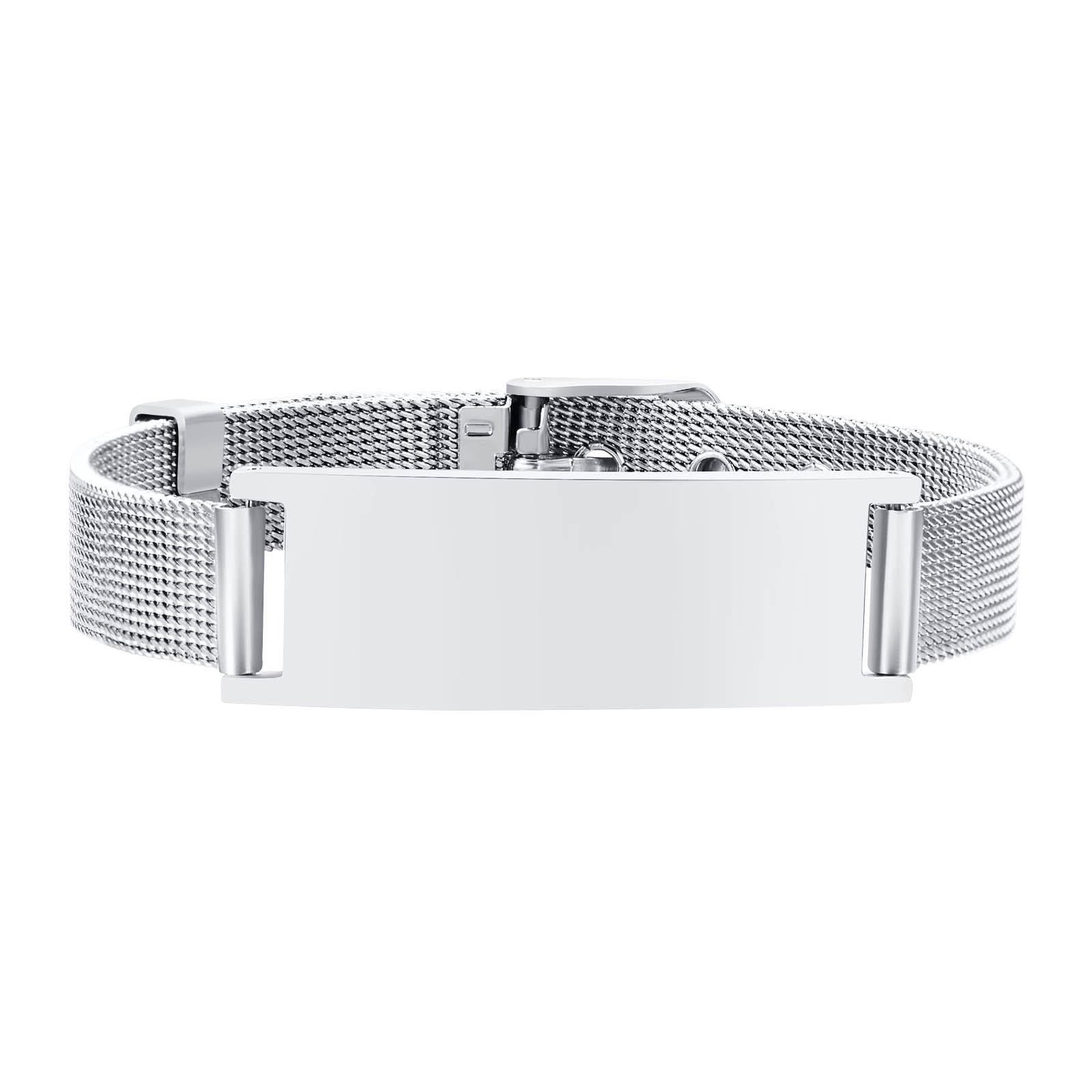 Vnox 10mm/16mm Medical Alert ID Bracelets, Men Women Mesh Band Bracelet, Free Engrave SOS Emergency Contact Bangle