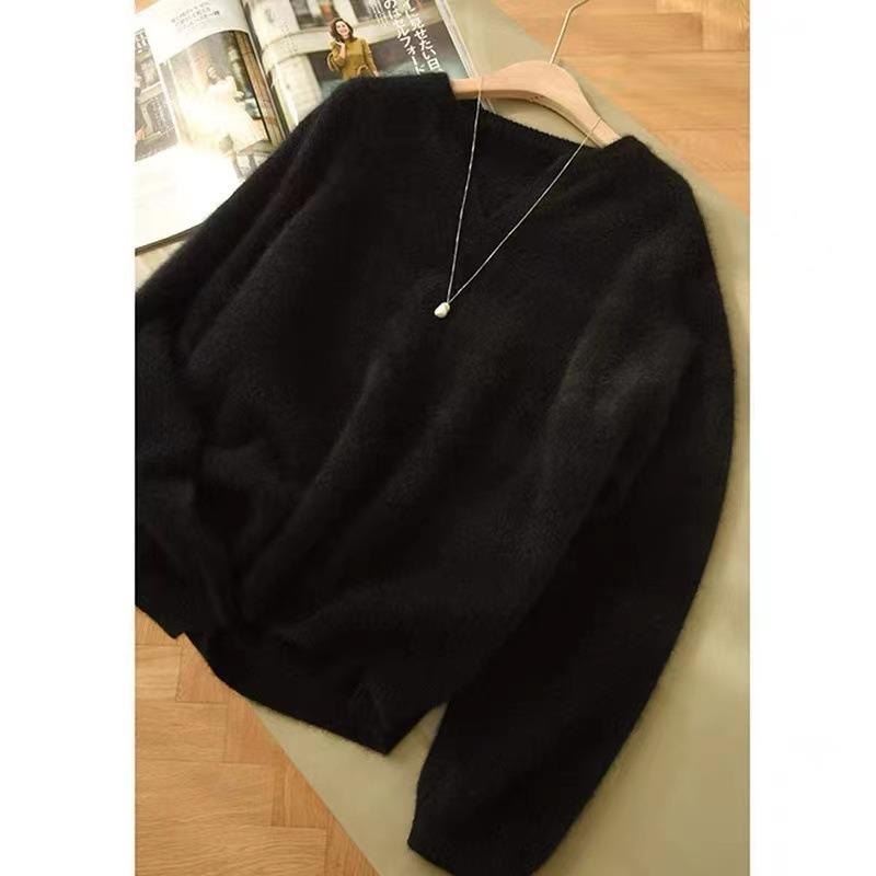 Gentle semi-open neck sweater women's autumn new lazy loose soft waxy knitted sweater with top