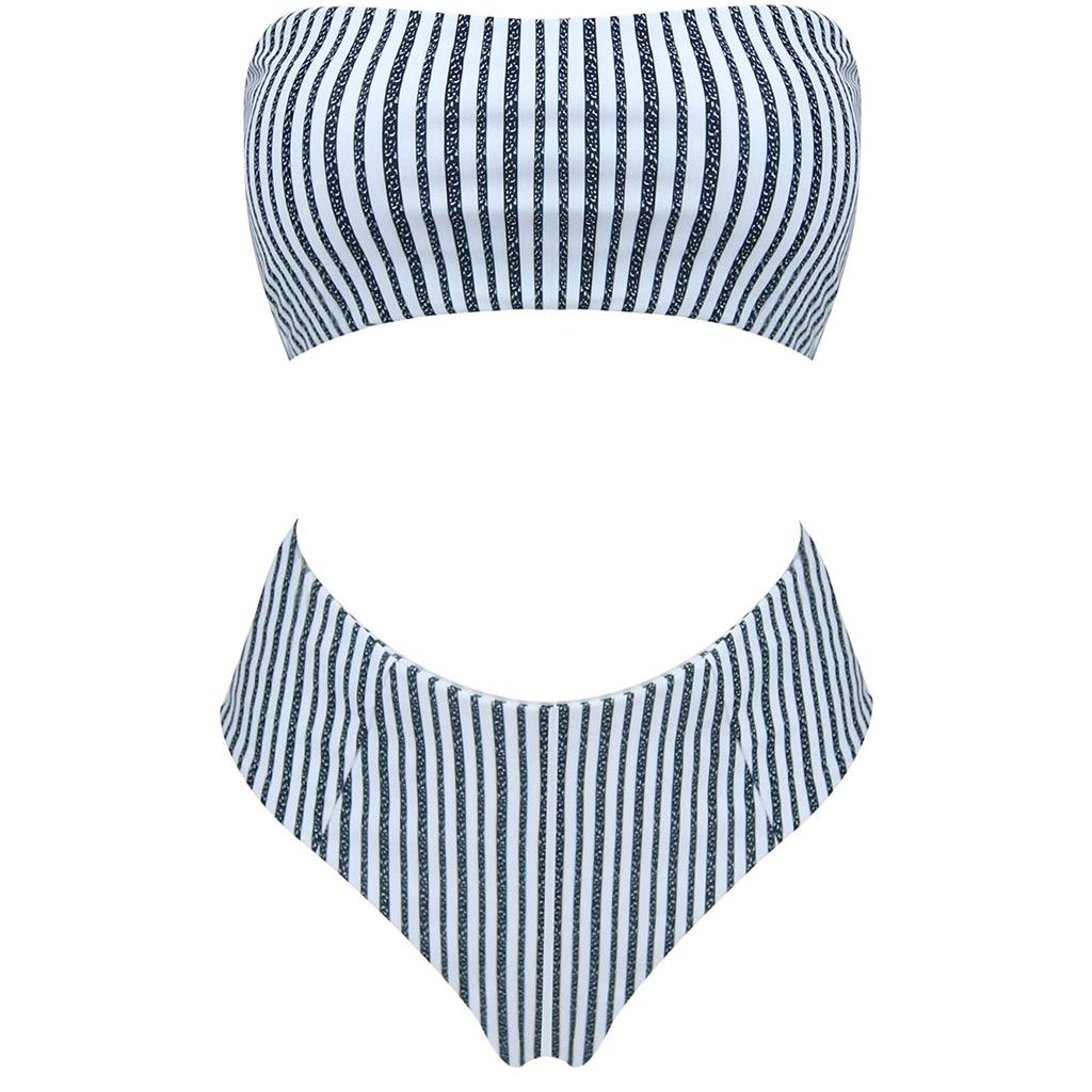 Women's Two Piece Bikini Set Bandeau Top with Removable Padding High Waist Bottom Tropical Leaf Print Swimwear