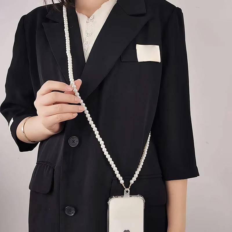 Dlouhá šňůrka na mobilní telefon Řetízek na crossbody tašku s perlovými korálky Univerzální spona