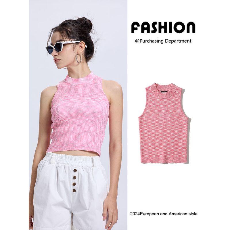 Za2025 Summer New Women clothes Stretch Versitile Fashion Sleeveless round Neck Short Navel Knit vest Top