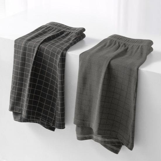 Men Shorts Underwear Elastic Waistband Mid-rise Boxers Briefs Plaid Print U-Convex Loose Fit Panties Homewear