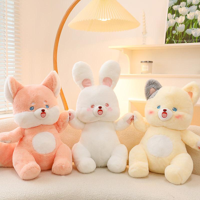 Cute Waving Series Plush Toy Rabbit Cat Pillow Children Comfort Fox Cushion Grab Machine Doll Gift