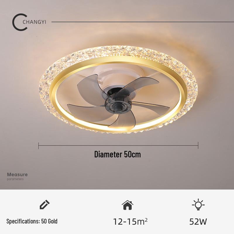 Modern Minimalist LED Crystal Ceiling Fan with 360° Rotation for Bedroom and Study
