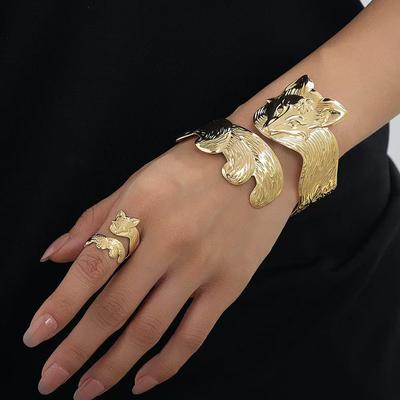 26-Year Retro Fox Bracelet and Ring Set: 3D Nine-Tailed Fox Design, Versatile, Open, Adjustable.
