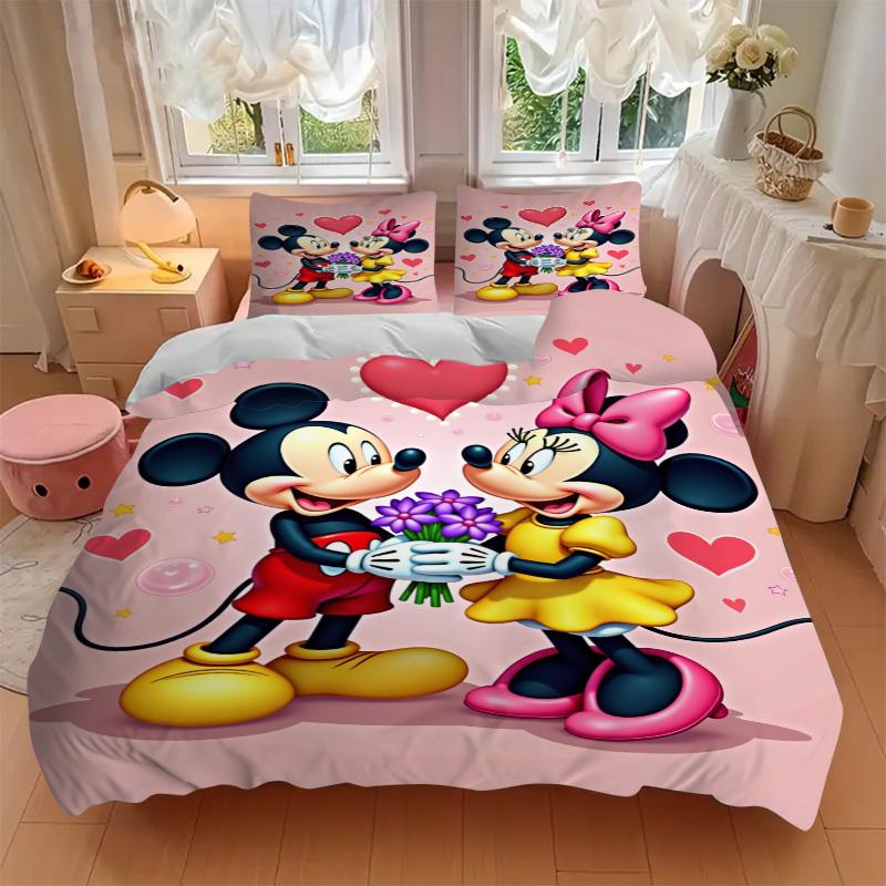 Mickey Minnie'S Love Print 3Pcs Bedding Setduvet Cover With 2 Bedropillowcase Home Birthday Gift