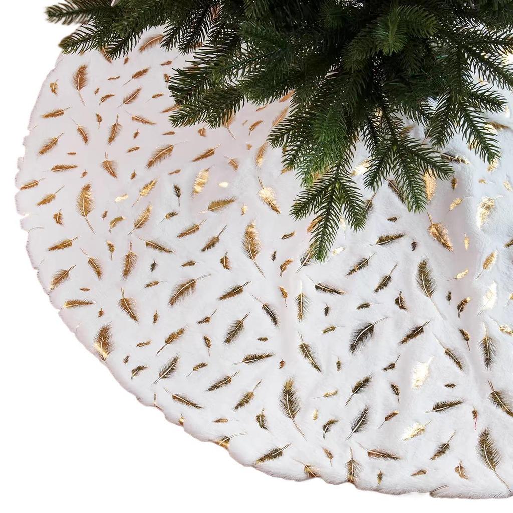 White Plush & Gold Sequin Christmas Tree Skirt 90/122cm