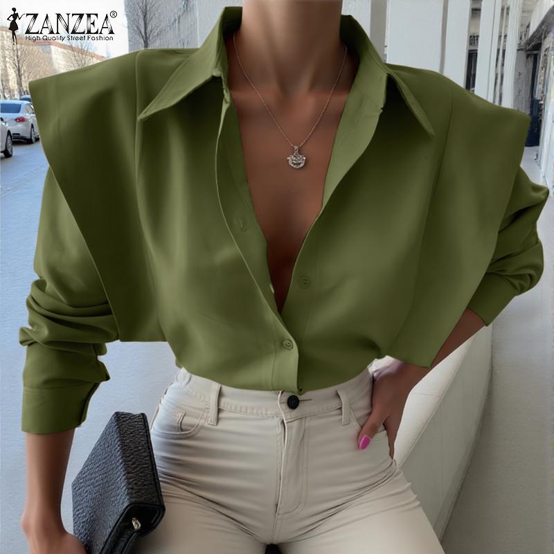 ZANZEA Women Shirt Collar Ruffle Long Sleeve Shirts