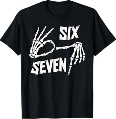 Sześć Siedem 6 7 Meme Szkielet Ręce Znak Koszulka