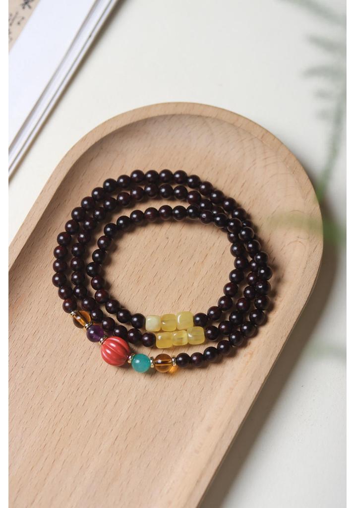 Small-Leaf Rosewood Buddhist Beads Bracelet - 0.8 Multiloop for Men & Women