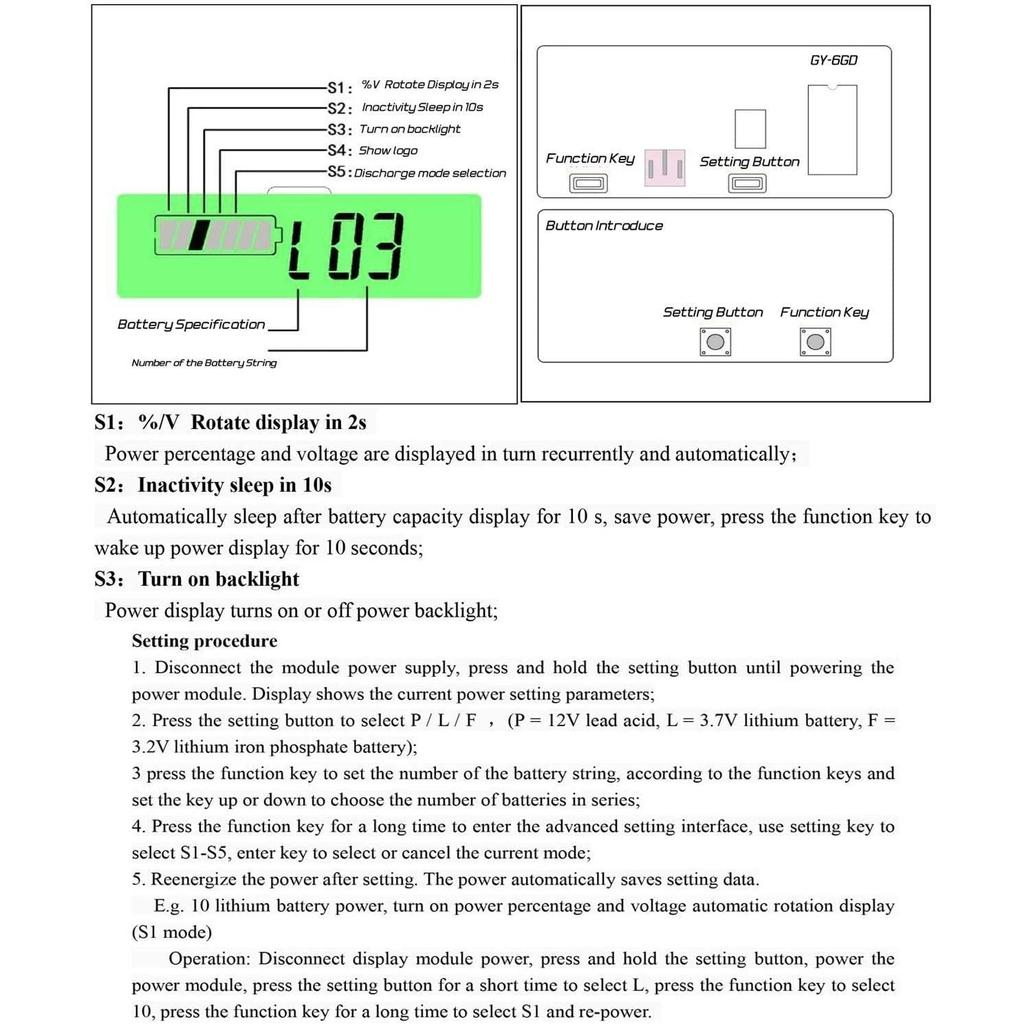 DC 12V 24V 36V 48V 72V Battery Capacity Voltage Meter with Alarm, Battery Capacity Gauge Indicator, Battery Indicator Monitors