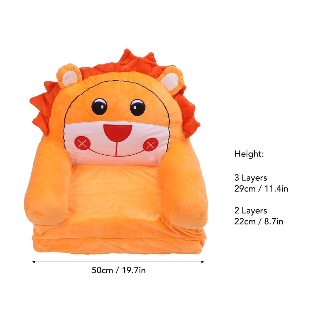 Toddler Armchair Bed Soft Orange Removable Cover Animal Shape Wide Armrests Foldable Children Sofa for Living Room for Playing