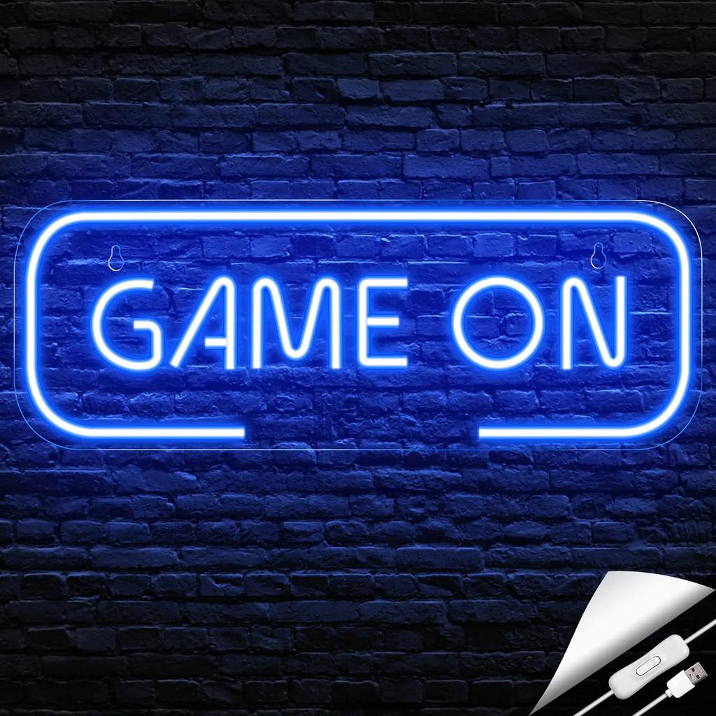GAME ON Neon Sign for Wall Decor, LED Gamer Sign for Arcade Room, Game Room, Bedroom, Kids, Boyfriend, Gifts Stepless Dimmable