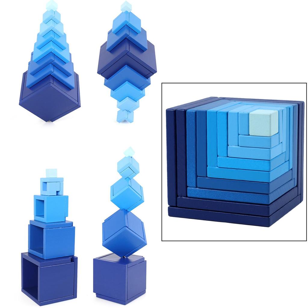 Wood Building Blocks Educational Bricks Montessori Developing Brain Teaser Toy