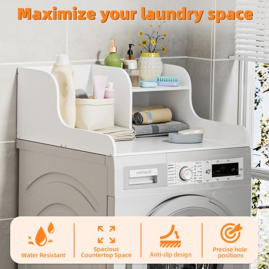 Laundry Shelf 27.5" Washer Dryer Countertop with Shelf Anti-Slip Strips and Edge Rails Topper for Room Organization (with 3.0M Silicone Strip)