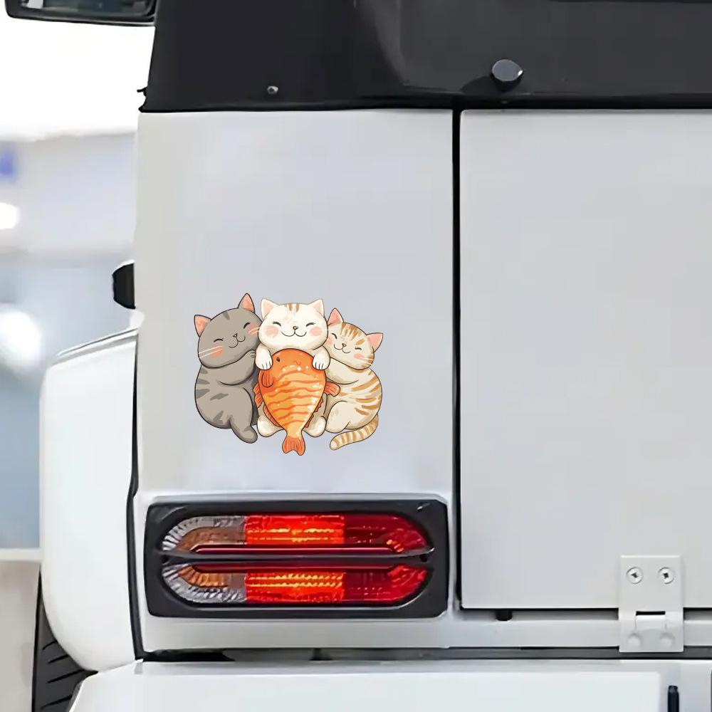 Cute Three Chubby Cats Glass Car Embellishment Decoration Stickers